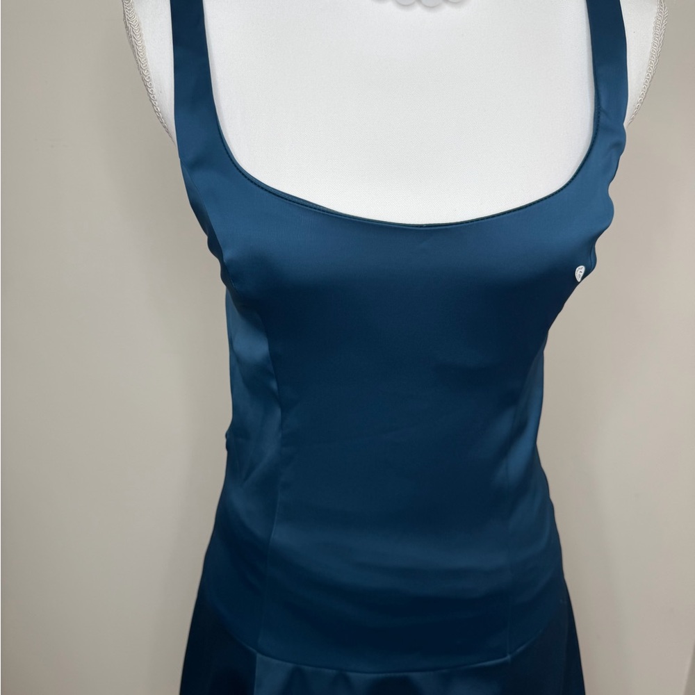 Zara Teal Satin Scoop-Neck Midi Dress - Picture 3 of 9